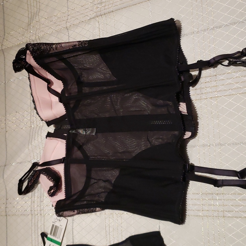 Felina Jezebel NEW Lust Bustier 2-piece Corset G-String Thong BLACK Women L Sexy - Picture 13 of 16